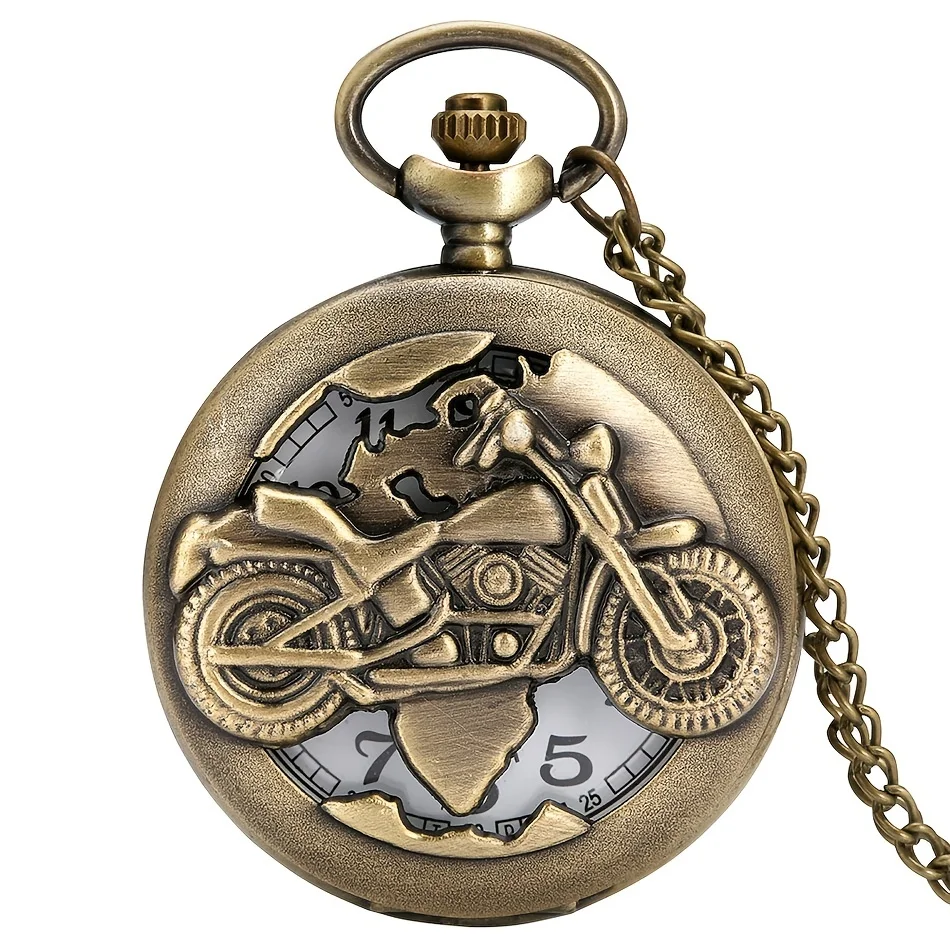 Retro Motorcycle Pattern Quartz Pocket Watch Motorbike MOTO Design Pendant Fob Watch Chain Gifts for Men Montre À Gousset