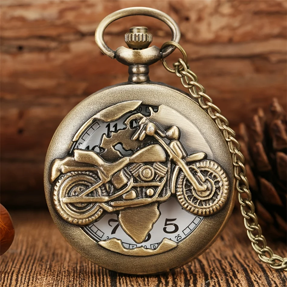 Retro Motorcycle Pattern Quartz Pocket Watch Motorbike MOTO Design Pendant Fob Watch Chain Gifts for Men Montre À Gousset