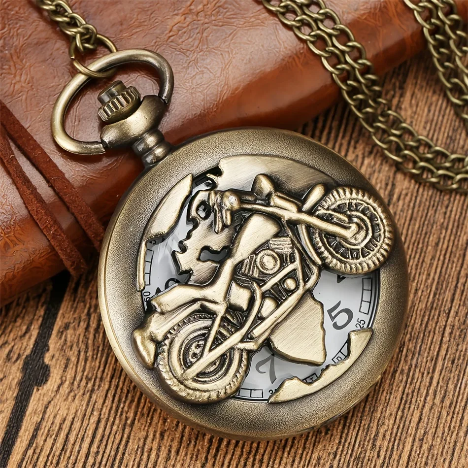 Retro Motorcycle Pattern Quartz Pocket Watch Motorbike MOTO Design Pendant Fob Watch Chain Gifts for Men Montre À Gousset