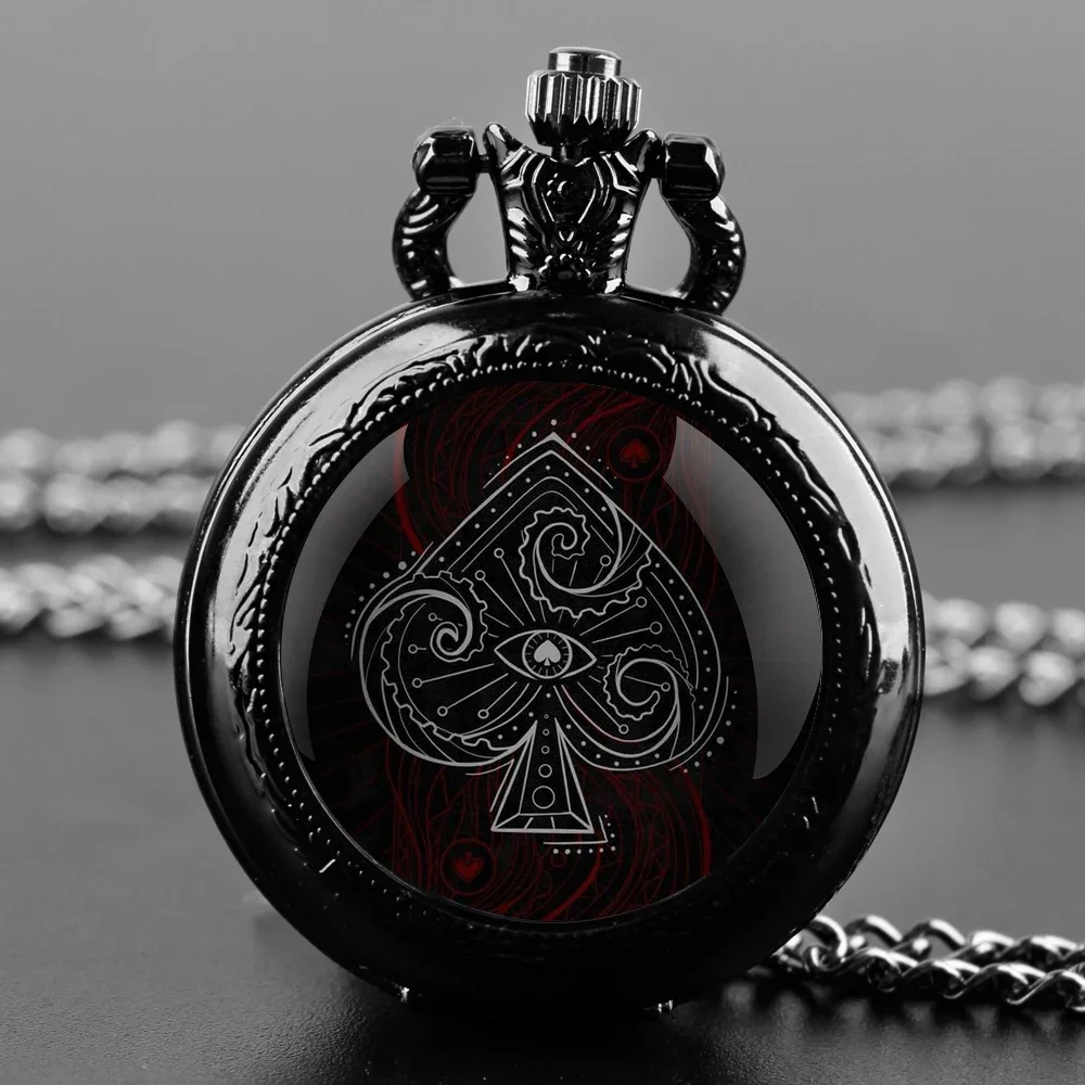 Poker Glass Dome Pocket Watch Arabic Numeral Dial Vintage Men Women Necklace Pendant Creative Clock Gift Reloj De Bolsillo