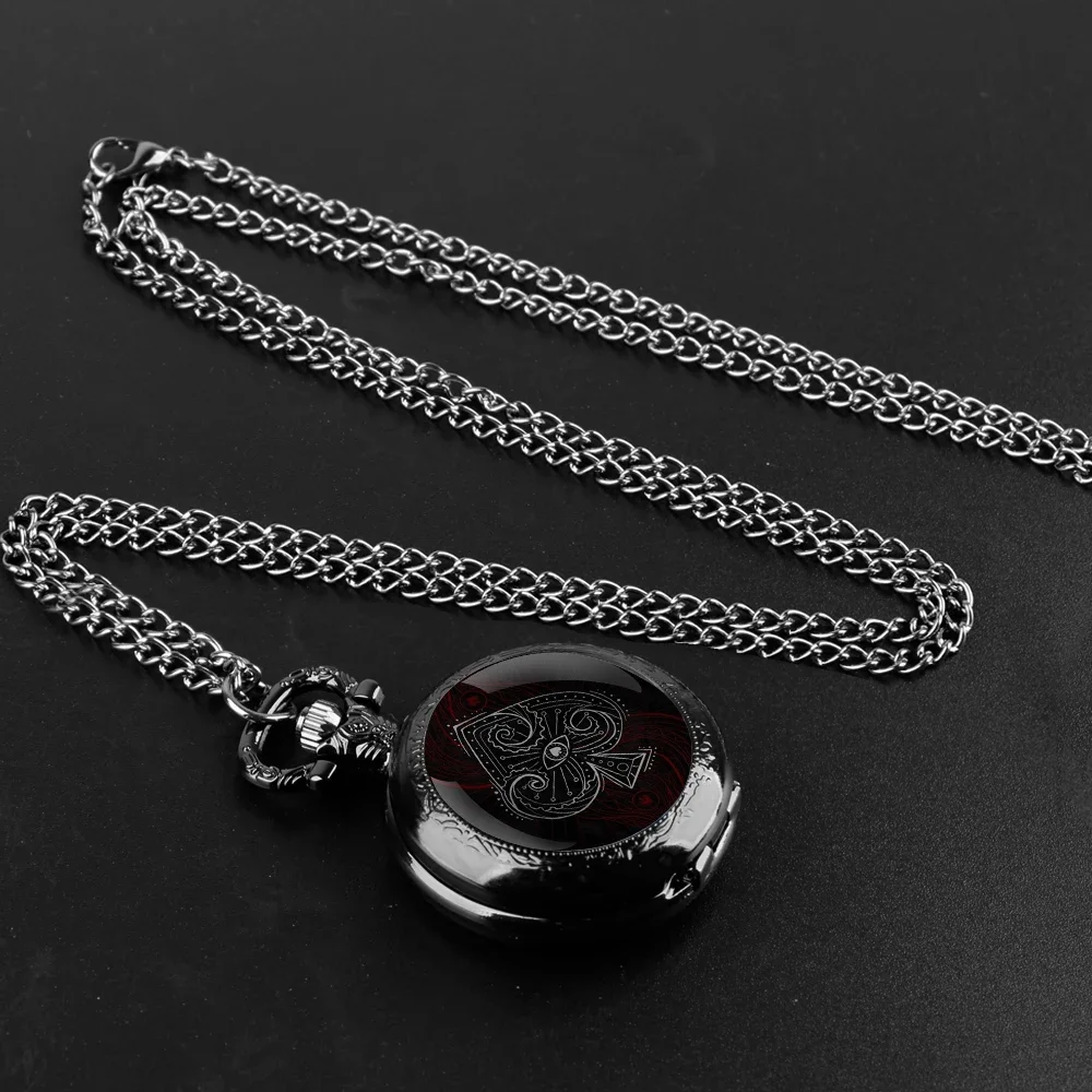 Poker Glass Dome Pocket Watch Arabic Numeral Dial Vintage Men Women Necklace Pendant Creative Clock Gift Reloj De Bolsillo