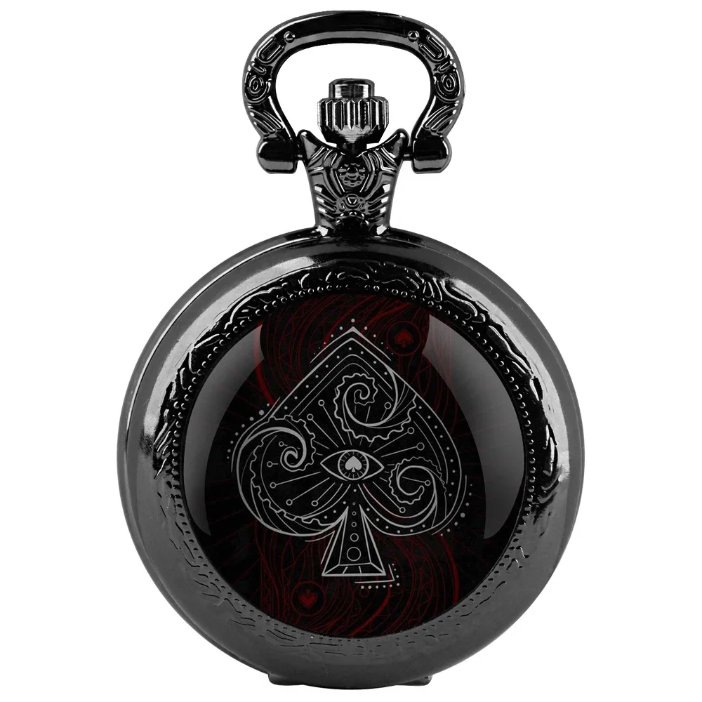 Poker Glass Dome Pocket Watch Arabic Numeral Dial Vintage Men Women Necklace Pendant Creative Clock Gift Reloj De Bolsillo