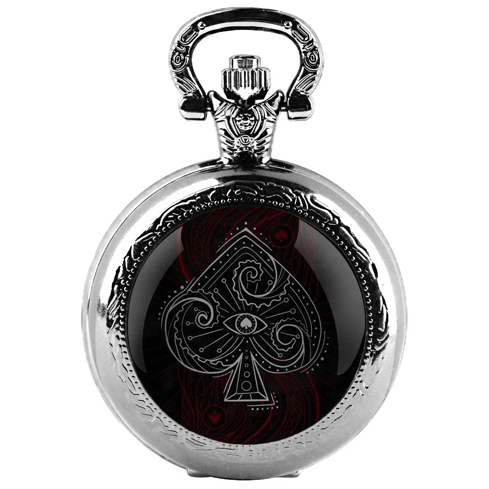 Poker Glass Dome Pocket Watch Arabic Numeral Dial Vintage Men Women Necklace Pendant Creative Clock Gift Reloj De Bolsillo