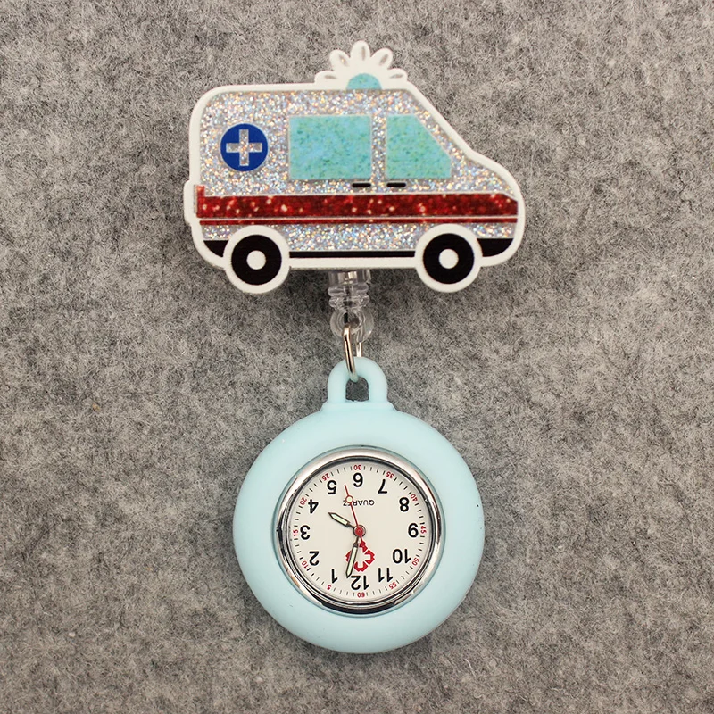 Glitter Hospital Health Care Acrylic Heart Stethoscope Lovely Nurse Doctor Alligator Clip Pocket Watches Medical Hang Clock Gift