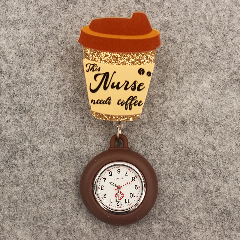 Glitter Hospital Health Care Acrylic Heart Stethoscope Lovely Nurse Doctor Alligator Clip Pocket Watches Medical Hang Clock Gift