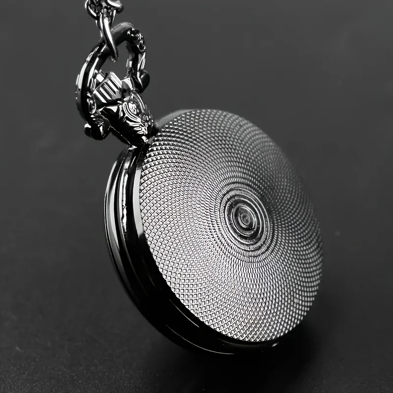 Classic Vintage Black Motorcycle Quartz Pocket Watch, Necklace Pendant With World Time Feature, Ideal Gift For Men & Women and K