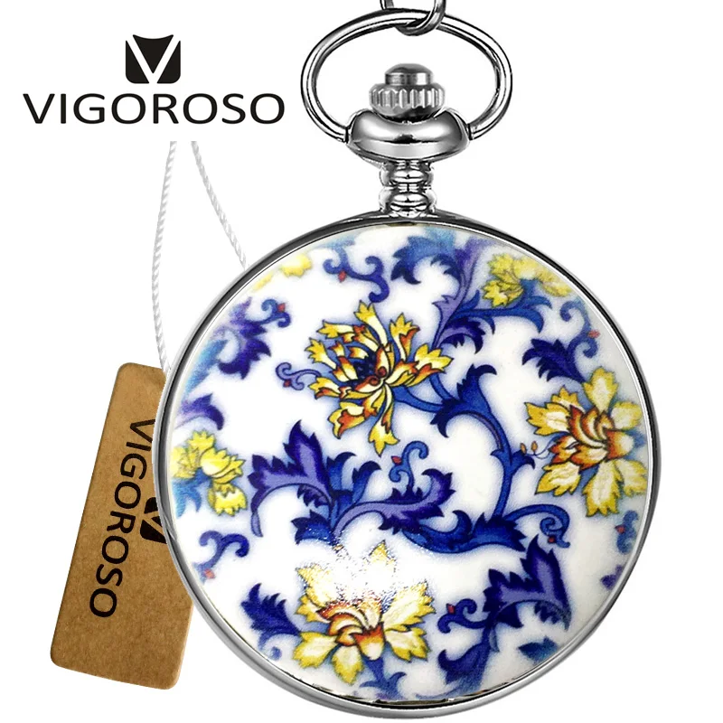 VIGOROSO Fashion New Design Elegant Mechanical Pocket Watch Stainless Steel Handwinding Clock Snakelike FOB Chain Men Women Gift