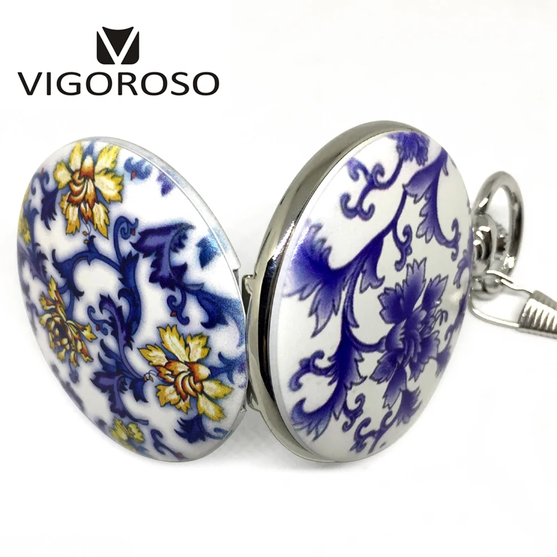VIGOROSO Fashion New Design Elegant Mechanical Pocket Watch Stainless Steel Handwinding Clock Snakelike FOB Chain Men Women Gift