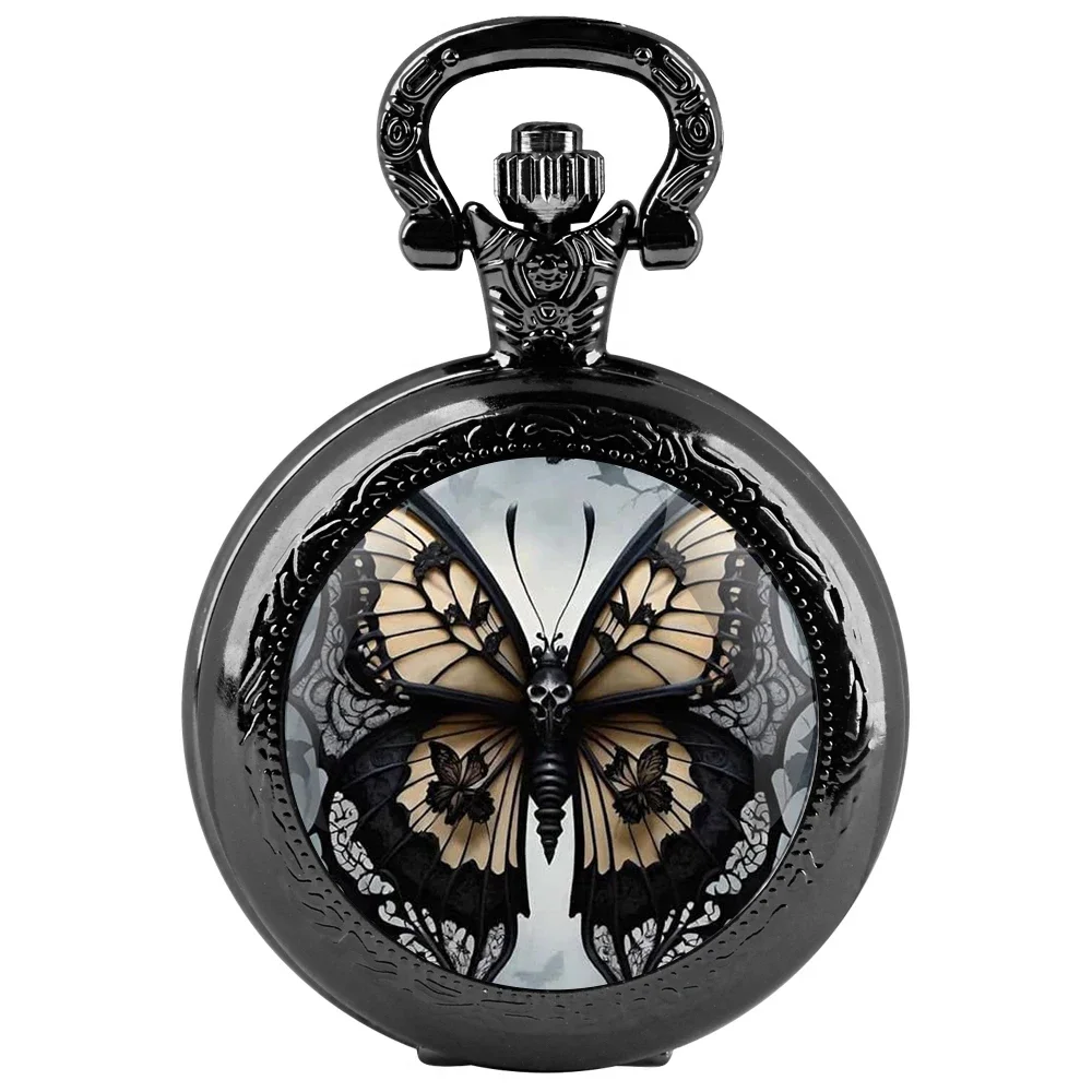 Fashion Vintage Butterfly Quartz Pocket Watches with Chain Elegant Pendant Clock Necklace Accessories Men Women Exquisite Gifts