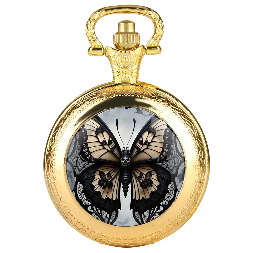 Fashion Vintage Butterfly Quartz Pocket Watches with Chain Elegant Pendant Clock Necklace Accessories Men Women Exquisite Gifts