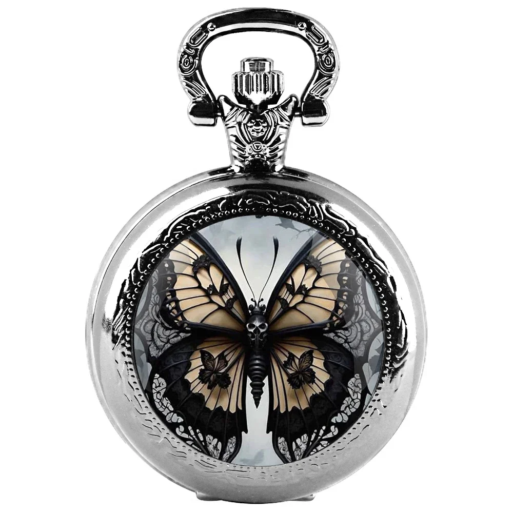 Fashion Vintage Butterfly Quartz Pocket Watches with Chain Elegant Pendant Clock Necklace Accessories Men Women Exquisite Gifts