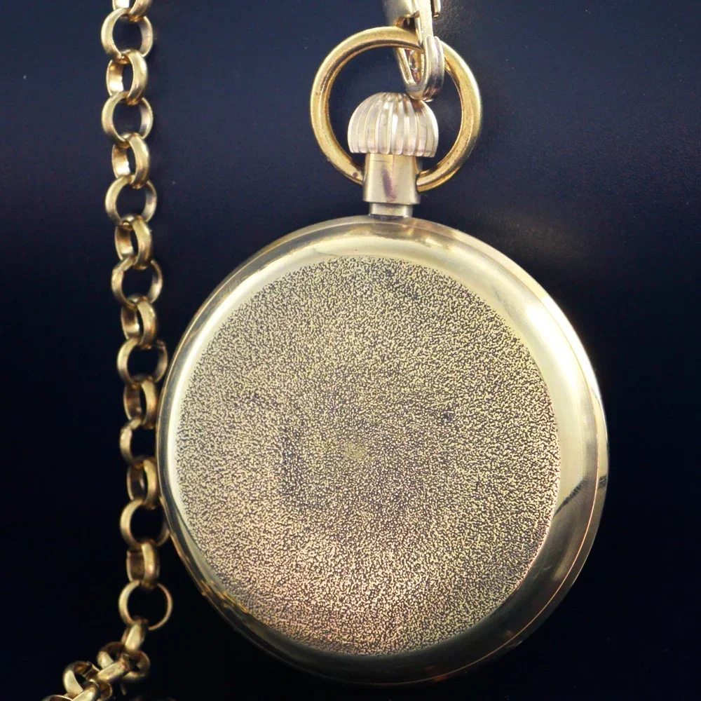 NEW Luxury golden Pure copper Mechanical Pocket Watch Roman Numerals Moon-phase Pocket Clock with Chain
