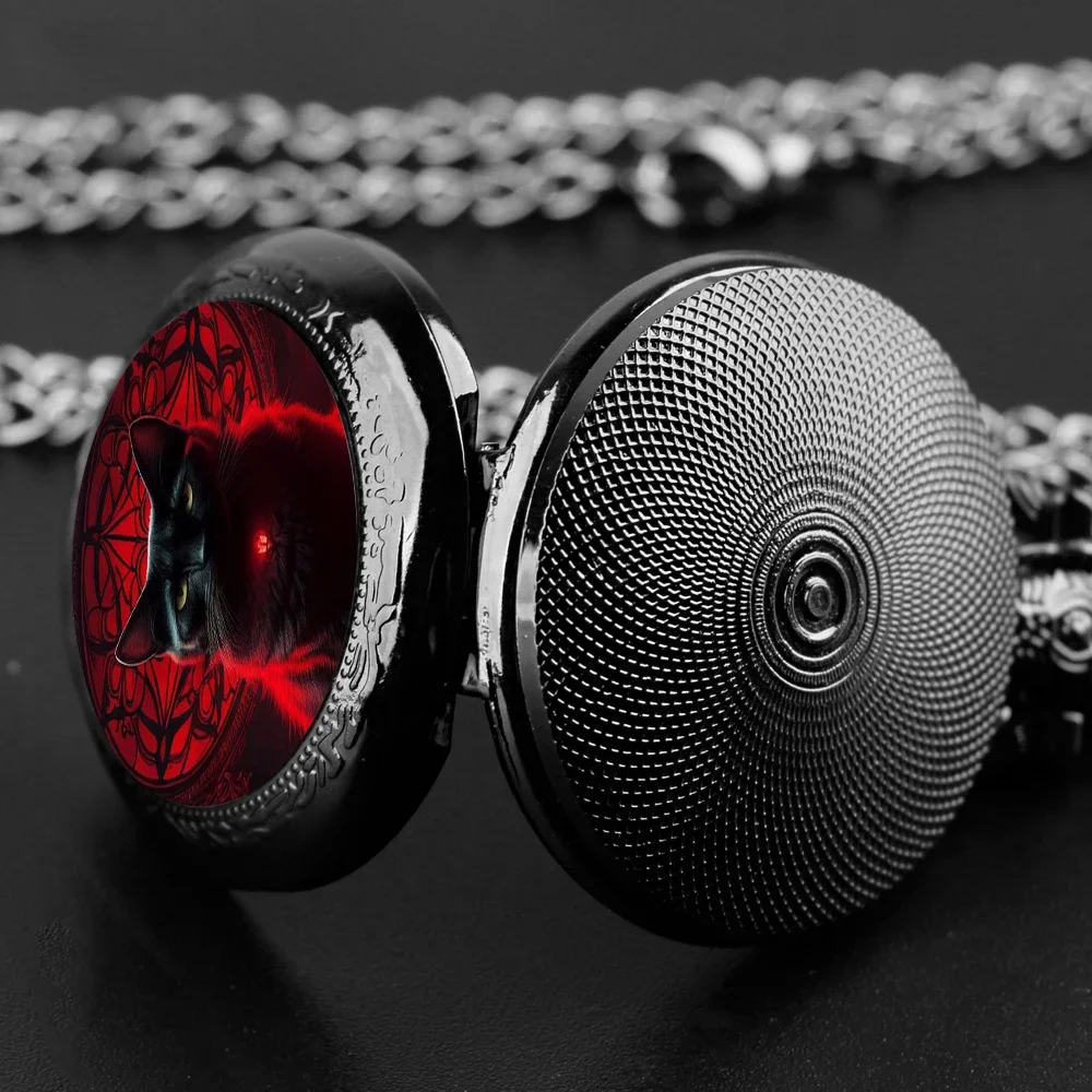 Black Cat Gazing Quartz Pocket Watch Woman Fashion Watch Necklace with Chain Man Watches Souvenir Gifts for Cat Lovers Children