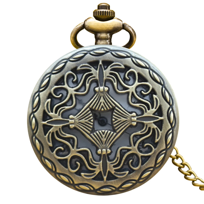 Vintage Bronze Clamshell Cutout Creative Carved Necklace Quartz Pocket Watch Fashion Male And Female Students Universal