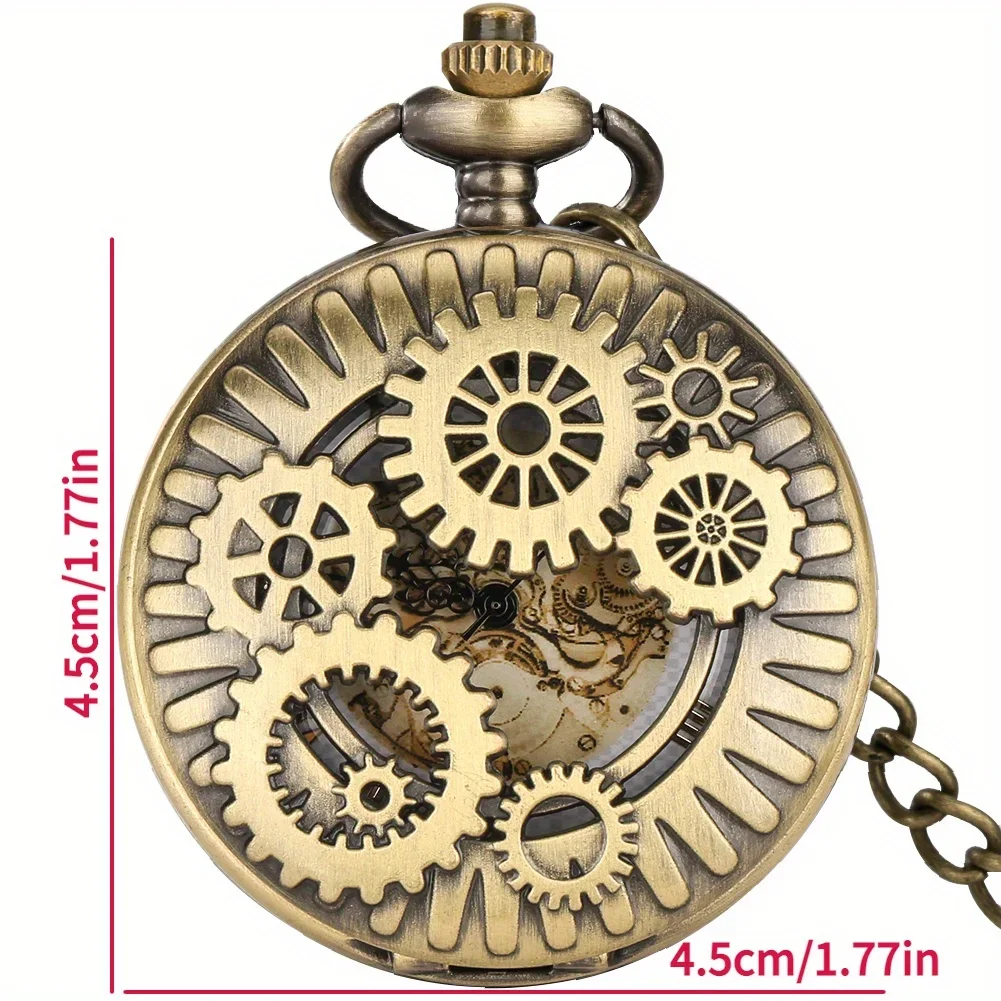 Steampunk Quartz Pocket Watch Retro Gearwheel Analog Necklace Chain Watch Sweater Clothing Accessory Gift For Women Men