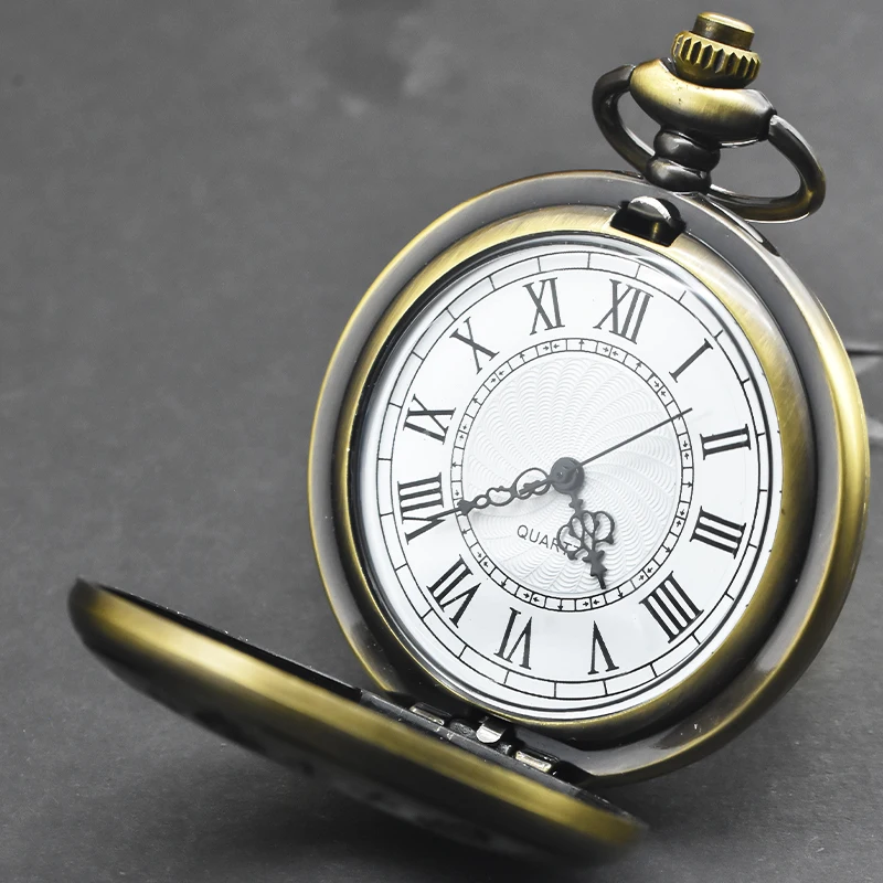 Retro Charm Neutral Fashion Roman Digital Quartz Pocket Watch Steampunk Men's and Women's Necklace Pendant Gift