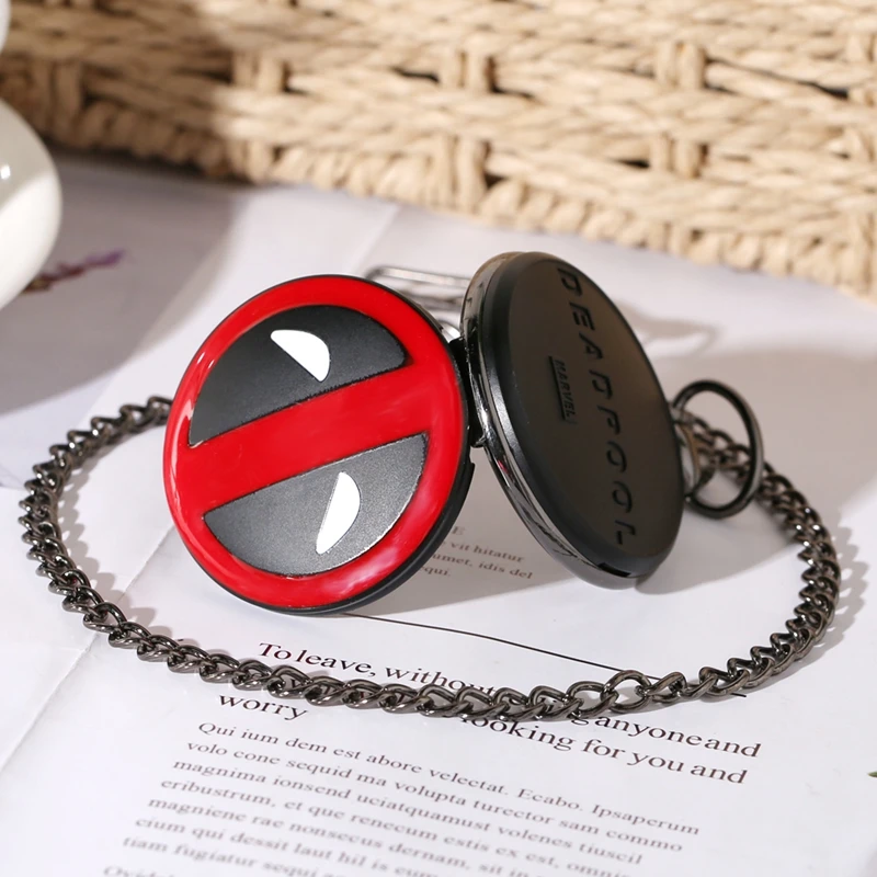 Comic Black Antique Quartz Pocket Watch Cartoon Fob Chain Pendant Clock Cosplay Gifts for Men Women Fans