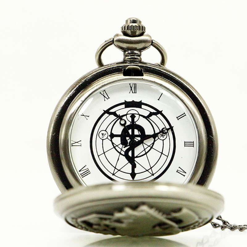 Fashion Tone Fullmetal Alchemist Pocket Watch Cosplay Edward Elric With Chain Anime Boys Gift