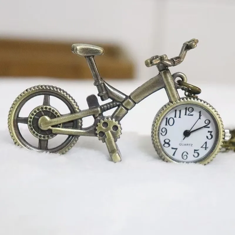 Vintage Bronze Steampunk Bicycle Shape Quartz Pocket Watch Keychain Clock Chain Men's and Women's Gifts