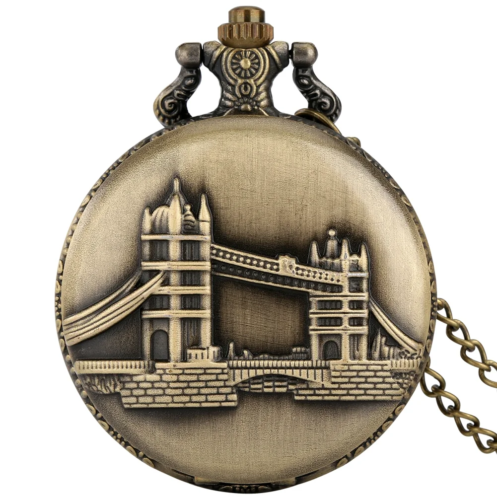 Vintage Bronze London Eye/Big Ben/Bridge Stone Men's And Women's Pocket Watch Necklace Famous Scenic Spot Series Gifts