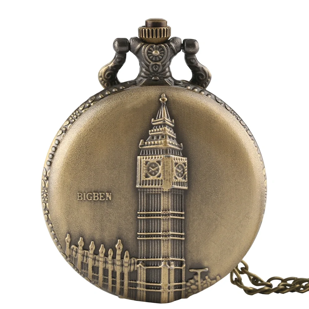 Vintage Bronze London Eye/Big Ben/Bridge Stone Men's And Women's Pocket Watch Necklace Famous Scenic Spot Series Gifts