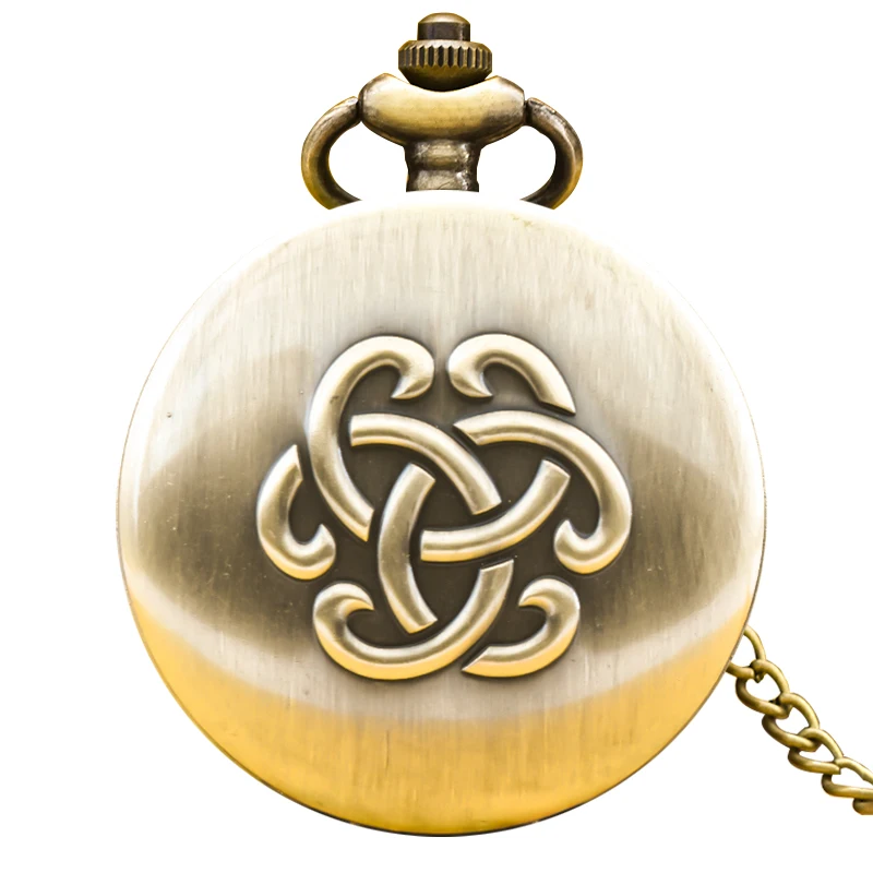 Retro Bronze Steampunk Flip-Top Male And Female Student Gifts Quartz Necklace Celtic Knot Commemorative Pocket Watch