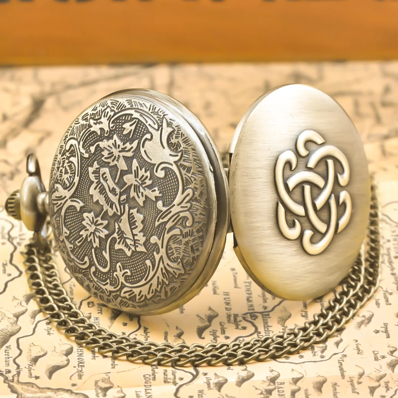 Retro Bronze Steampunk Flip-Top Male And Female Student Gifts Quartz Necklace Celtic Knot Commemorative Pocket Watch