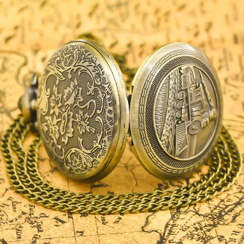 Retro Charm Neutral Fashion Locomotive Carving Quartz Steampunk Pocket Watch Men's and Women's Necklace Pendant Gift