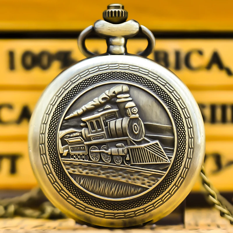 Retro Charm Neutral Fashion Locomotive Carving Quartz Steampunk Pocket Watch Men's and Women's Necklace Pendant Gift