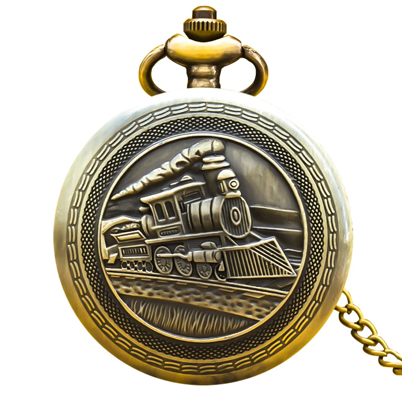 Retro Charm Neutral Fashion Locomotive Carving Quartz Steampunk Pocket Watch Men's and Women's Necklace Pendant Gift