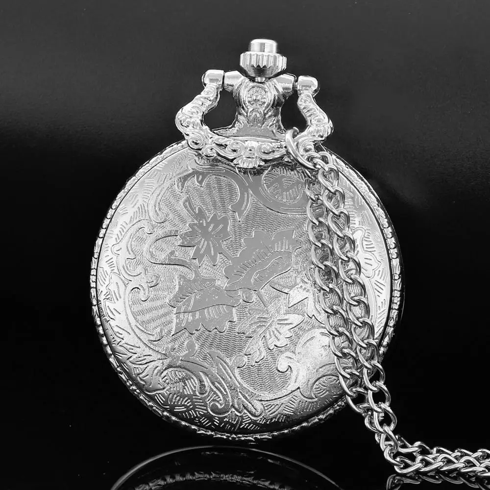 Hollow Tree of Life Design Pocket Watch Roman Numerals Quartz Pocket Watches with Chain Necklace for Men Women