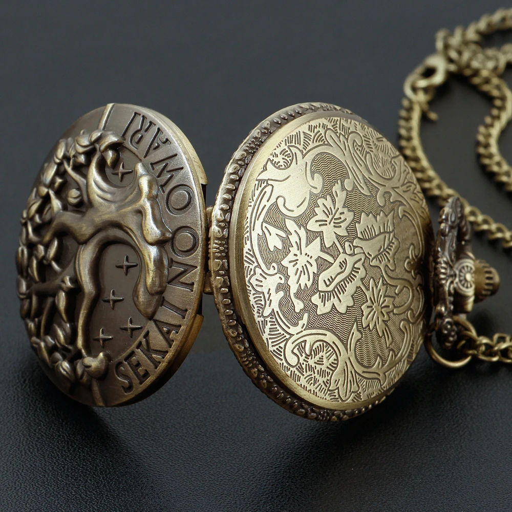 Vintage All Black Pocket Watch Tree of Life Pattern Sketch Ink Painting Dial Pockets Watch Antique Necklace Quartz fob Clock
