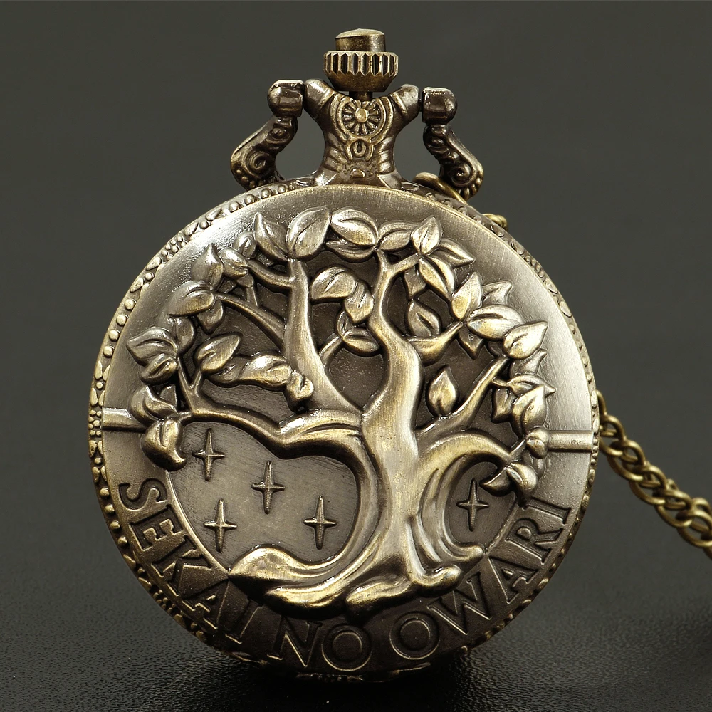 Vintage All Black Pocket Watch Tree of Life Pattern Sketch Ink Painting Dial Pockets Watch Antique Necklace Quartz fob Clock