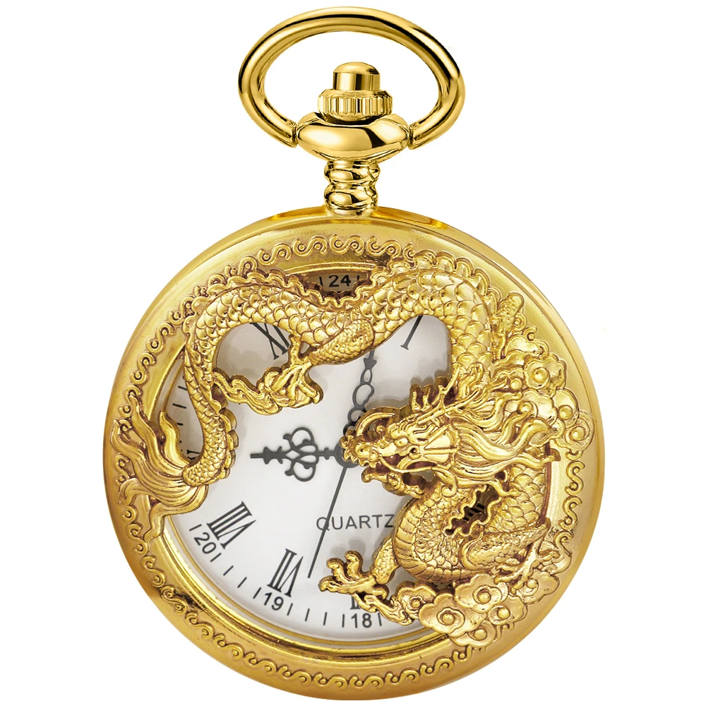 Luxury Gold Digital Golden Dragon Quartz Pocket Watch Men's High Quality Necklace Timing Pendant Women's Jewelry Gift Clock