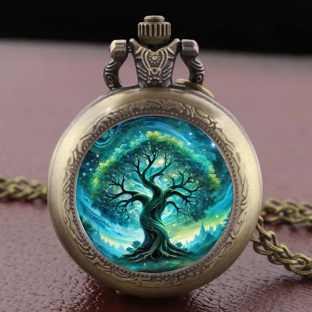 Artistic Tree of Life Pocket Watch Necklace Pendant, Exquisite Trendy Hanging Ornament for Both Men and Women Clock Gifts