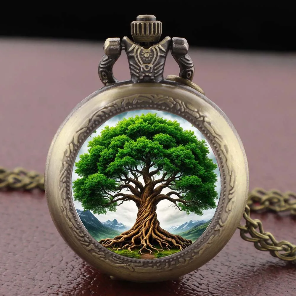 Artistic Tree of Life Pocket Watch Necklace Pendant, Exquisite Trendy Hanging Ornament for Both Men and Women Clock Gifts
