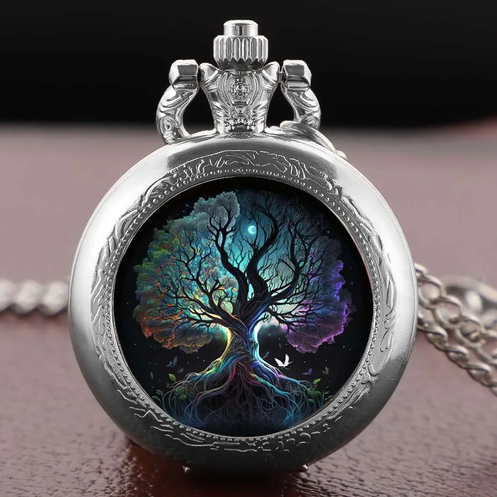 Artistic Tree of Life Pocket Watch Necklace Pendant, Exquisite Trendy Hanging Ornament for Both Men and Women Clock Gifts