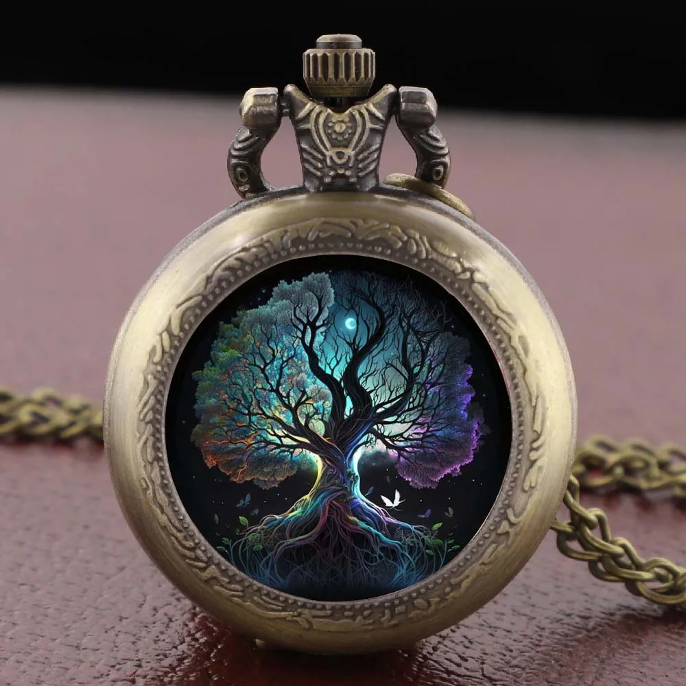 Artistic Tree of Life Pocket Watch Necklace Pendant, Exquisite Trendy Hanging Ornament for Both Men and Women Clock Gifts