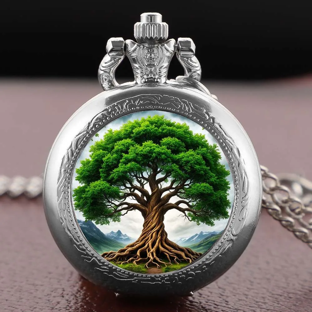 Artistic Tree of Life Pocket Watch Necklace Pendant, Exquisite Trendy Hanging Ornament for Both Men and Women Clock Gifts