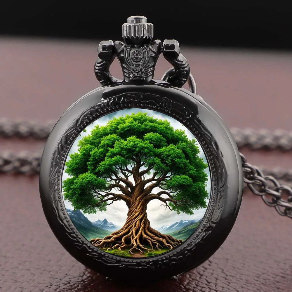Artistic Tree of Life Pocket Watch Necklace Pendant, Exquisite Trendy Hanging Ornament for Both Men and Women Clock Gifts