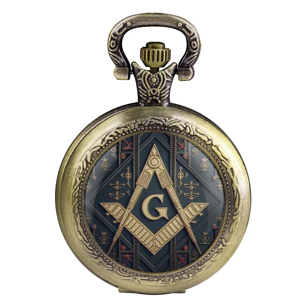 Freemasonry G Logo Pendant Glass Dome Pocket Watch Souvenir Chain Clock Personality Gift for Women Men