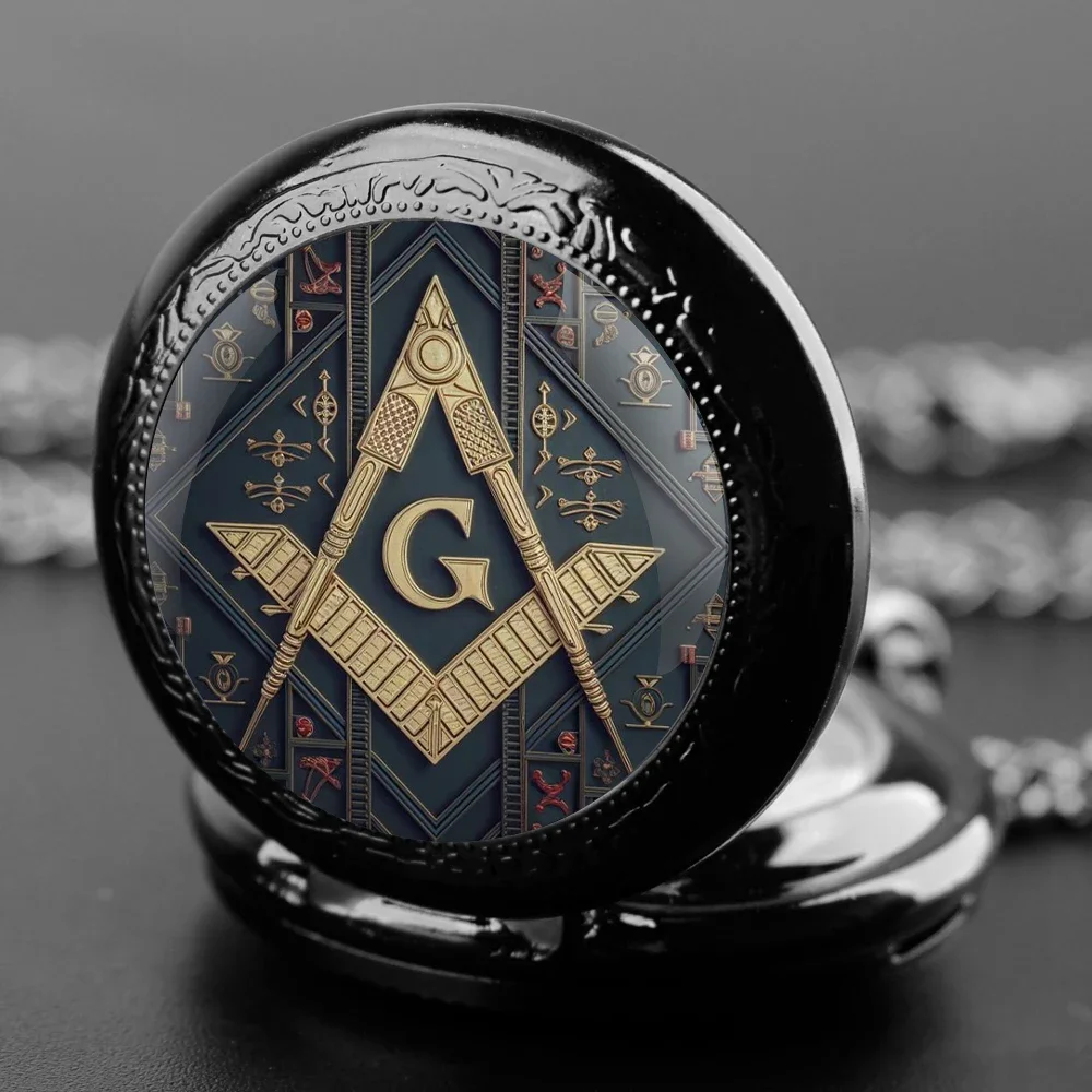 Freemasonry G Logo Pendant Glass Dome Pocket Watch Souvenir Chain Clock Personality Gift for Women Men