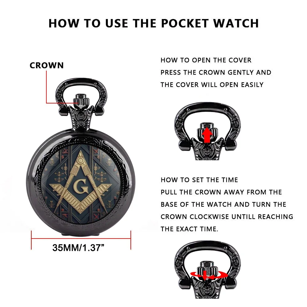 Freemasonry G Logo Pendant Glass Dome Pocket Watch Souvenir Chain Clock Personality Gift for Women Men