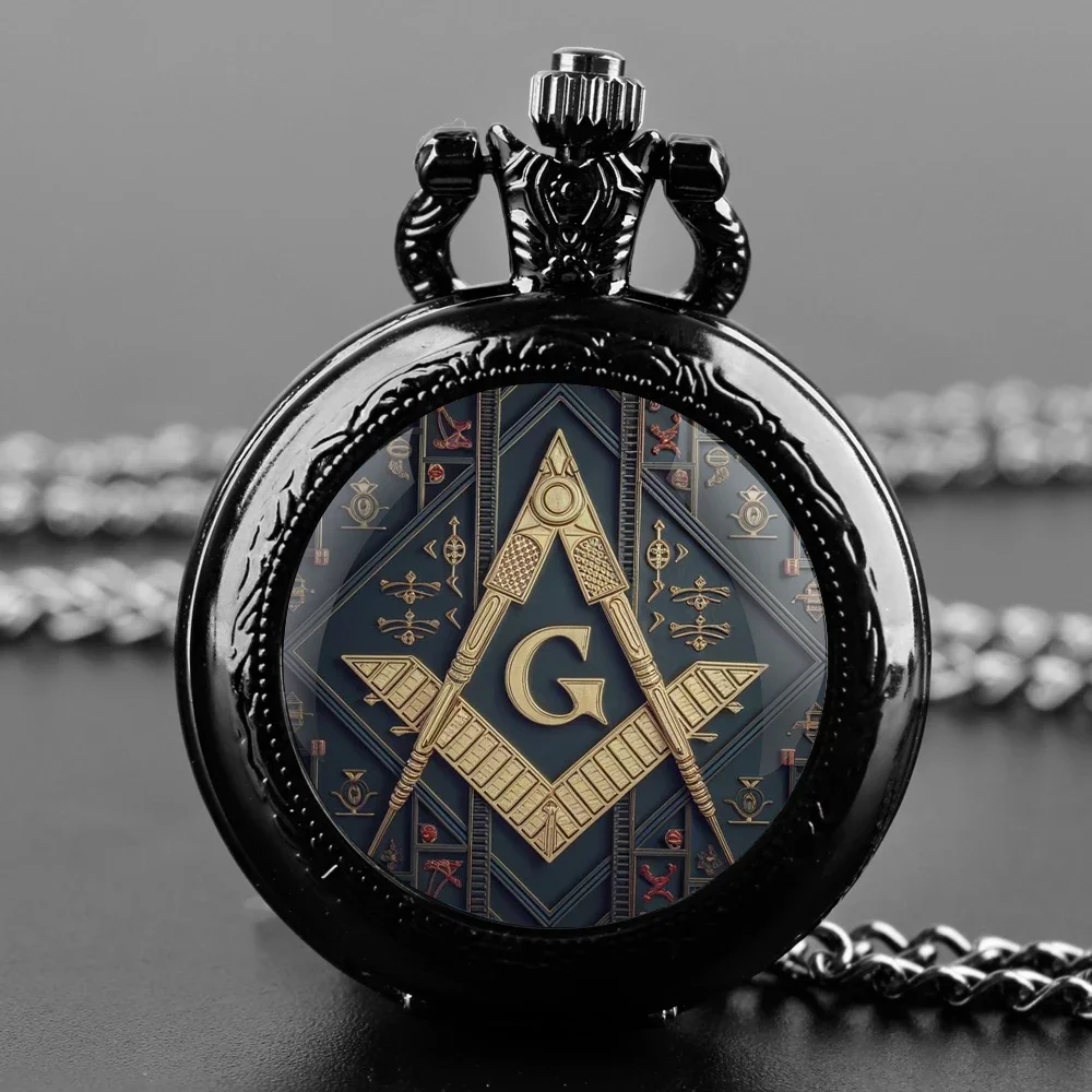 Freemasonry G Logo Pendant Glass Dome Pocket Watch Souvenir Chain Clock Personality Gift for Women Men