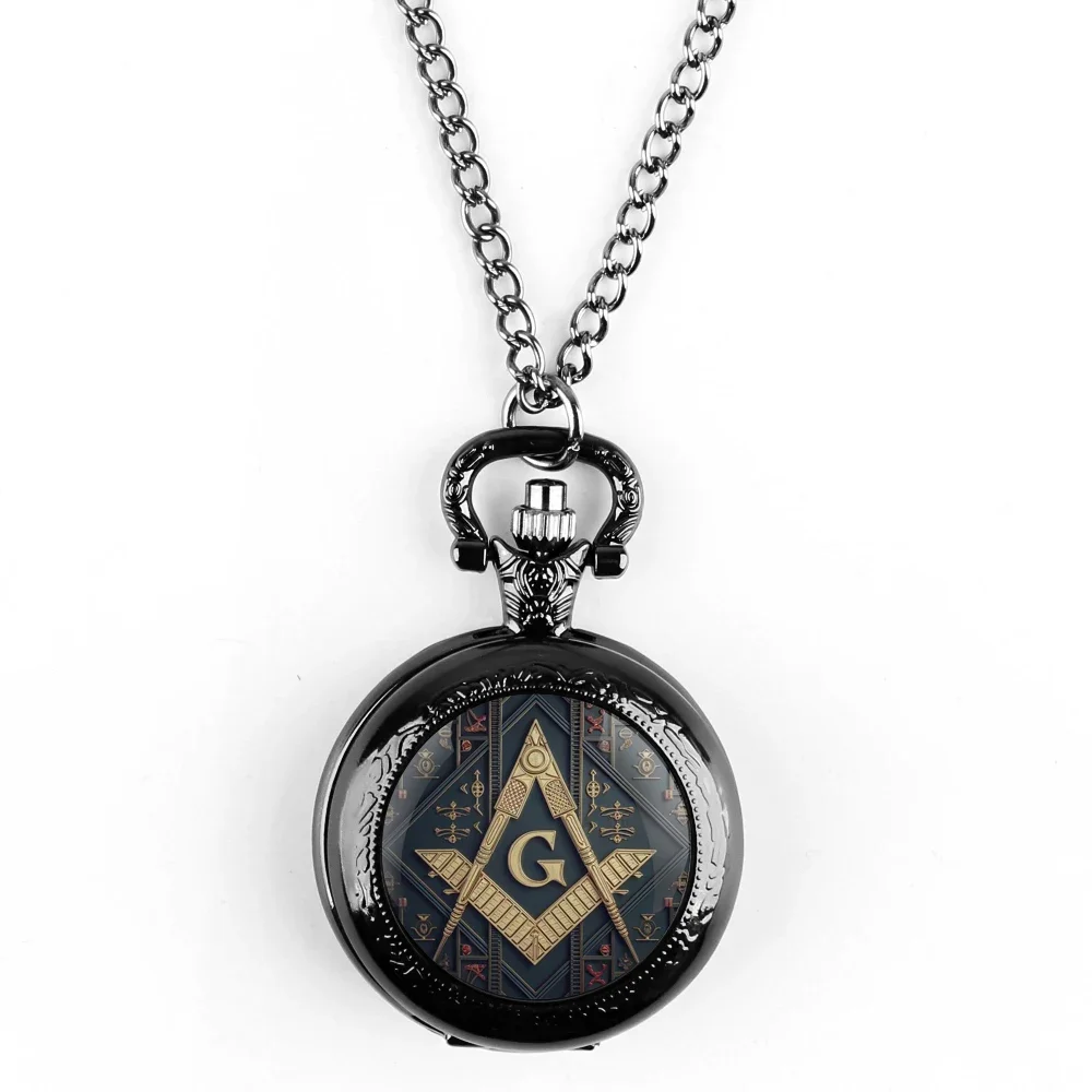 Freemasonry G Logo Pendant Glass Dome Pocket Watch Souvenir Chain Clock Personality Gift for Women Men