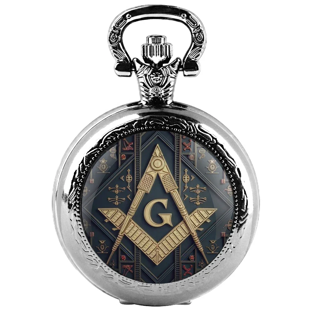 Freemasonry G Logo Pendant Glass Dome Pocket Watch Souvenir Chain Clock Personality Gift for Women Men