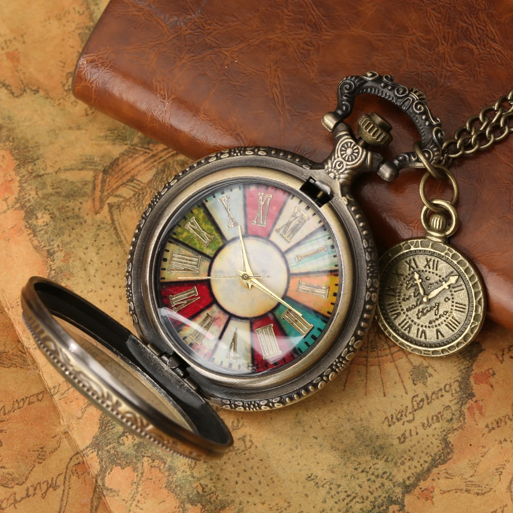 Colorful Pocket Watch Roman Numeral Dial Display Quartz with Necklace Chain Leisure Pendant Gift Luxury Clock Exquisite Relogios