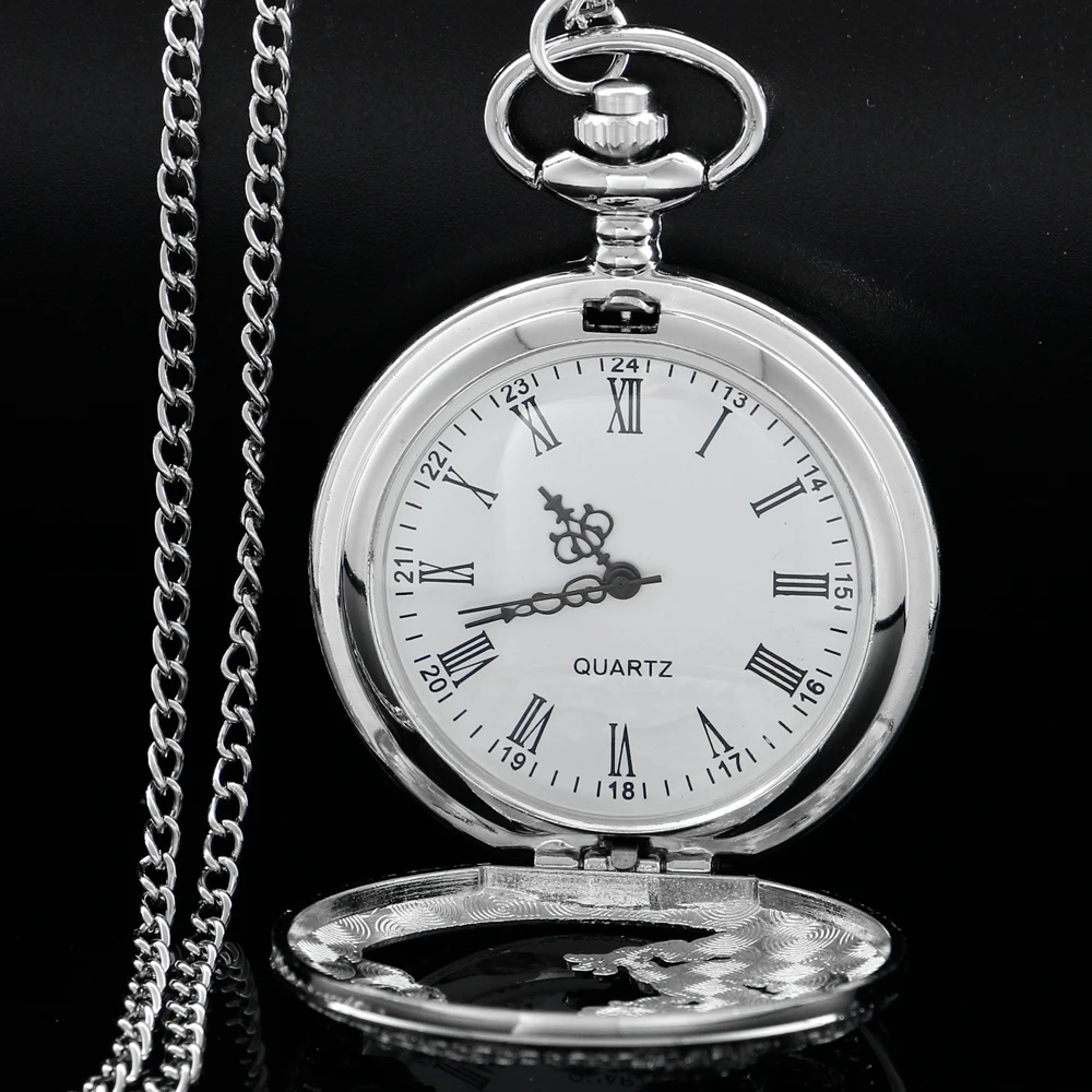 Silver Chinese Characteristic Dragon Shaped Pocket Watch Men's High Quality Necklace Timing Pendant Women's Jewelry Gift Clock