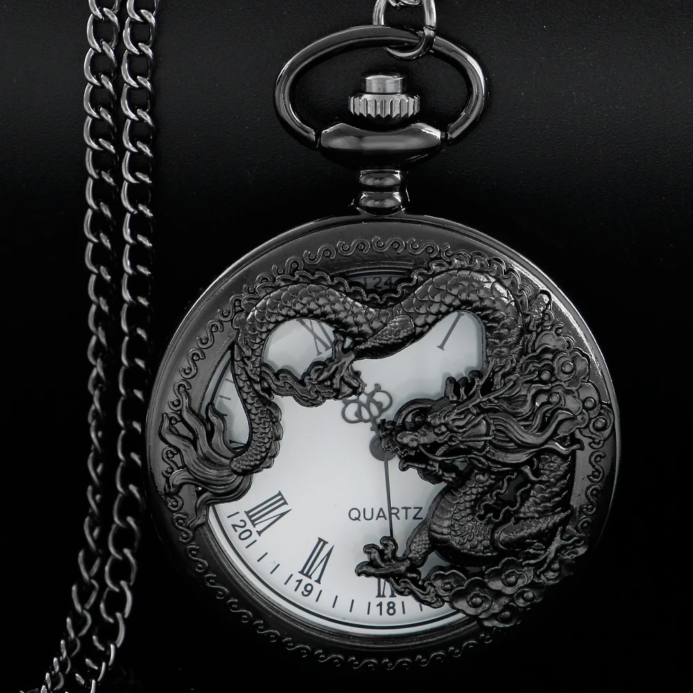 Silver Chinese Characteristic Dragon Shaped Pocket Watch Men's High Quality Necklace Timing Pendant Women's Jewelry Gift Clock