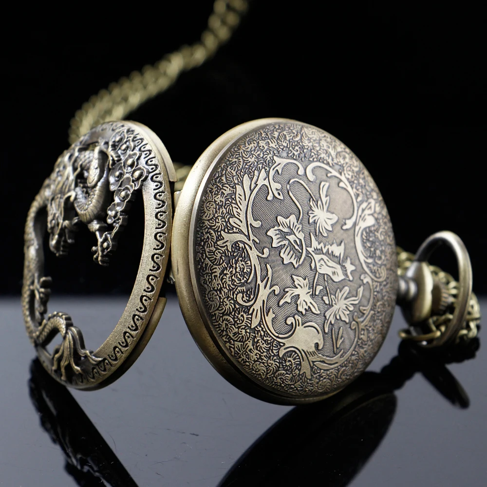 Silver Chinese Characteristic Dragon Shaped Pocket Watch Men's High Quality Necklace Timing Pendant Women's Jewelry Gift Clock